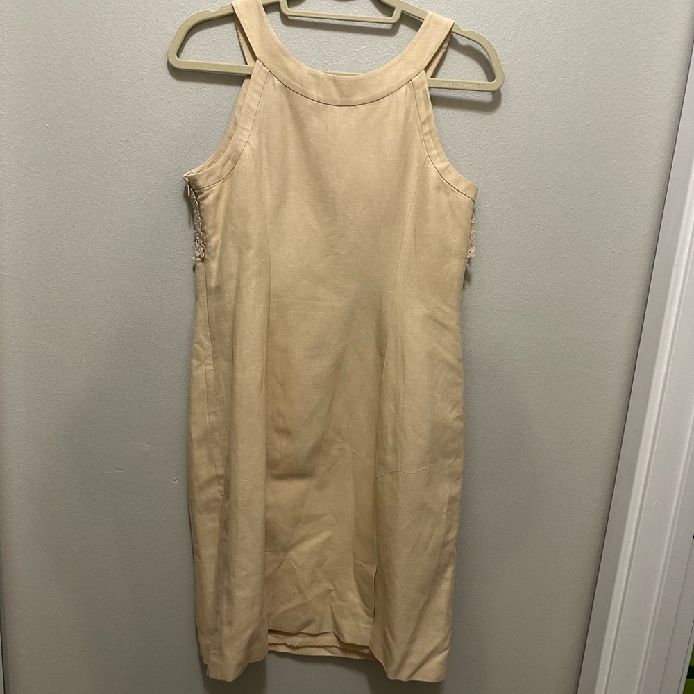 Anthropologie Postage Stamp Oleander crochet Linen Sheath Dress Size 10 Cream - Picture 14 of 14